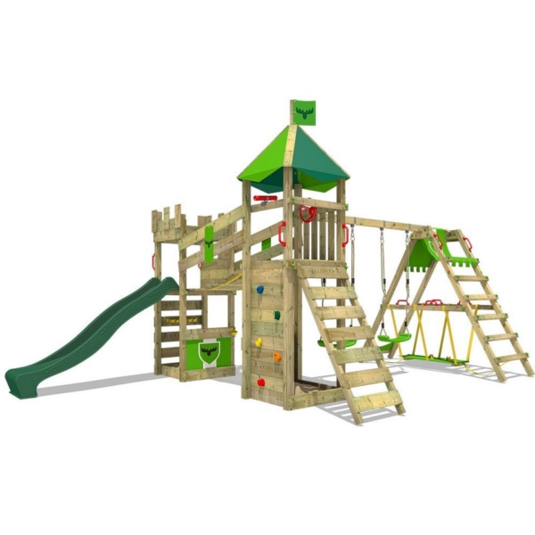 FATMOOSE Spielturm »Ritterburg RiverRun mit Schaukel SurfSwing & Rutsche, Spielhaus mit Sandkasten, Leiter & Spiel-Zubehör«