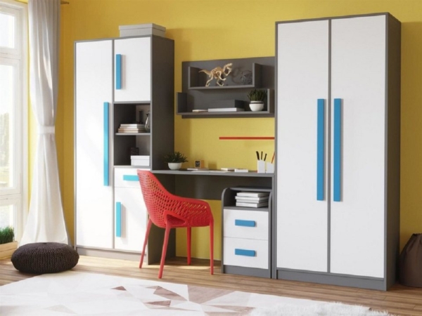 Feldmann-Wohnen Jugendzimmer-Set »GIT«, (Set, 6-St., 1 Kommode + 1 Standregal + 1 Wandregal + 1 Schreibtisch + 1 Container + 1 Kleiderschrank),…