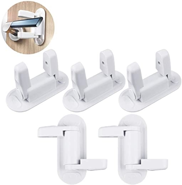 Fenster Sicherung Kinder, 5 Pack Türdrückerschloss Türgriffschloss Balkontür Sicherung für Baby Kinder Sicherheit Türhebelschloss mit 3M Klebstoff…