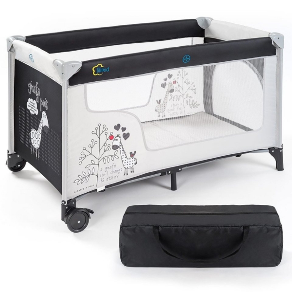Fillikid Baby-Reisebett »Kinder-Reisebett ab der Geburt 120×60 cm – Giraffe«, 3-tlg., klappbares Kinderreisebett mit Transporttasche, Rollen und…