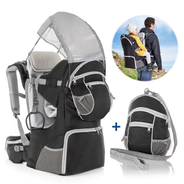 Fillikid Babytrage »Grau«, Rückentrage für Baby und Kleinkind Rücken Babytrage mit Sonnenschutz, Gurt und Zubehör Kraxe zum Wandern bis 18 kg