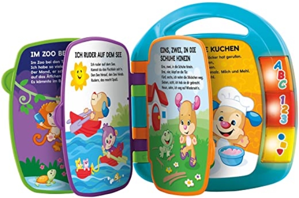 Fisher-Price CDH40 – Lernspaß Liederbuch Baby Spielzeug zum Lernen von Buchstaben, Zahlen und Formen, Spielzeug ab 6 Monaten, deutschsprachig