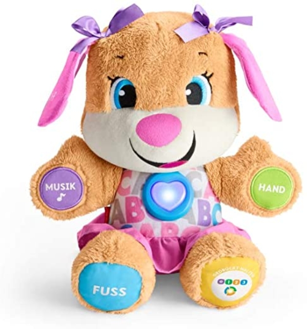 Fisher-Price FPP53 – Lernspaß Hundefreundin Baby Spielzeug und Plüschtier, Lernspielzeug mit Liedern und Sätzen, mitwachsende Spielstufen,…