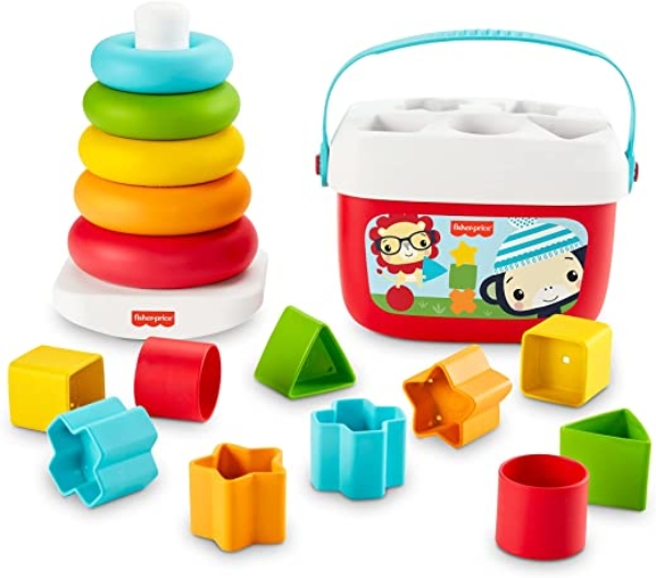 Fisher-Price GRF11 – Stapel & Sortier Spielset, 2 klassische Stapel- und Sortiersets, Babyspielzeug ab 6 Monaten