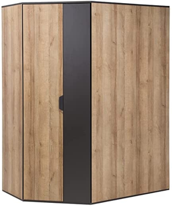 Furniture24 Eckkleiderschrank Nano Begehbarerschrank Eckschrank Jugendzimmer Schrank mit Beleuchtung 2 Türiger