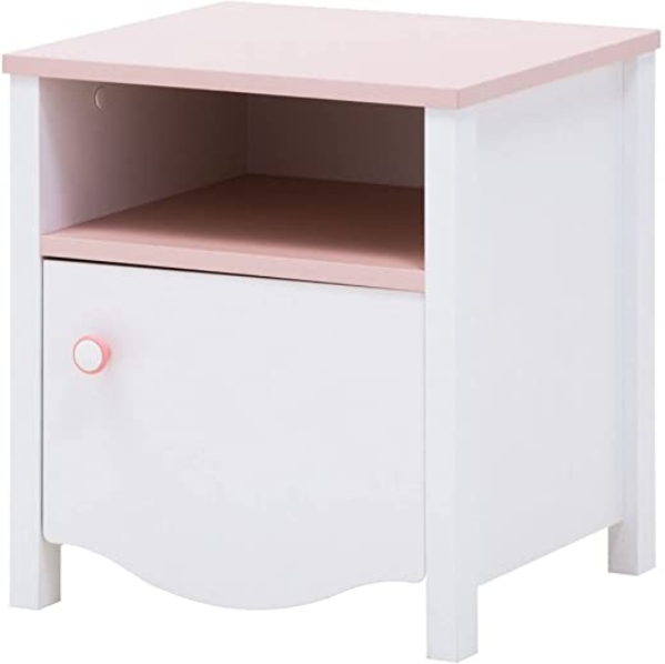 Furniture24 Nachttisch MIA MI07 Nachtschrank Nachtkästchen mit Tür und Schublade Weiß/Rosa Mädchenzimmer Kinderzimmer