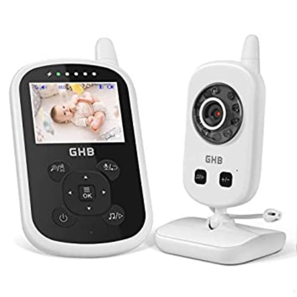 GHB Babyphone mit Kamera Video Baby Monitor 2,4 GHz Gegensprechfunktion ECO Modus Nachtsicht Temperatursensor Schlaflieder Lange Akkulaufzeit