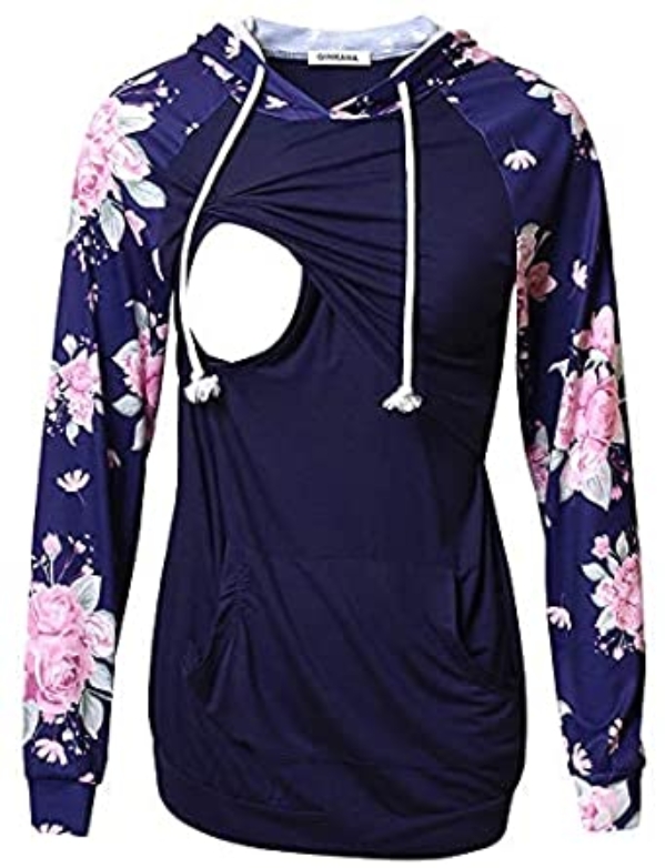 GINKANA Damen Stillen Hoodie Sweatshirt Langarm Stillen Umstandsmode Tops Casual Kleidung