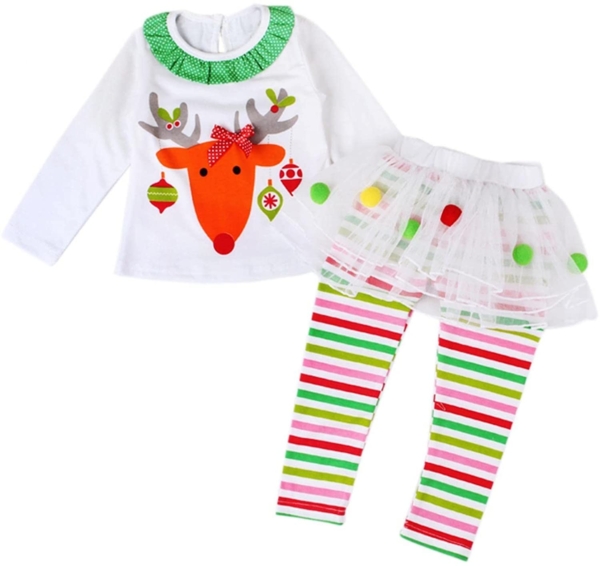 Glücksvogel 2 Stück Babykleidung Set Neugeborenes Kleinkind Baby Mädchen Weihnachten Bekleidungsset Prinzessin Tütü Shirt mit Weihnachten-Druck +…