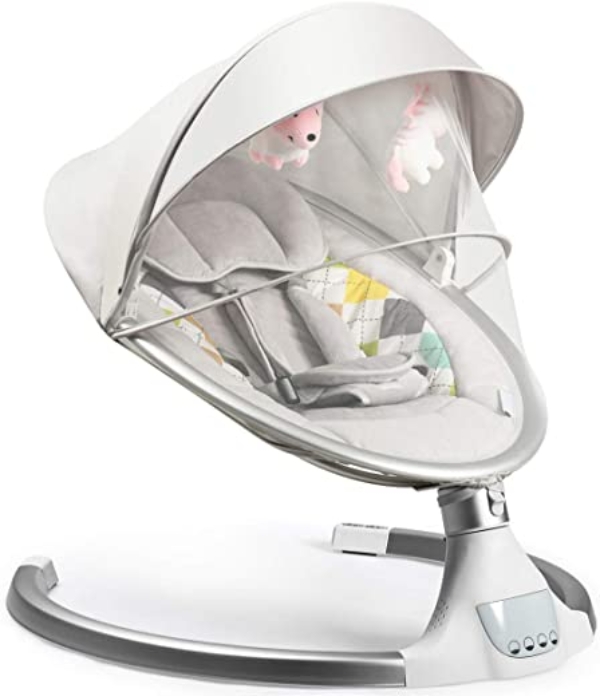 GOPLUS Babywippe mit Schaukelfunktion, Babyschaukel mit 5 Schaukelintensitäten, mit Bluetooth-Funktion, mit 10 Melodien, inkl. Spielzeug &…