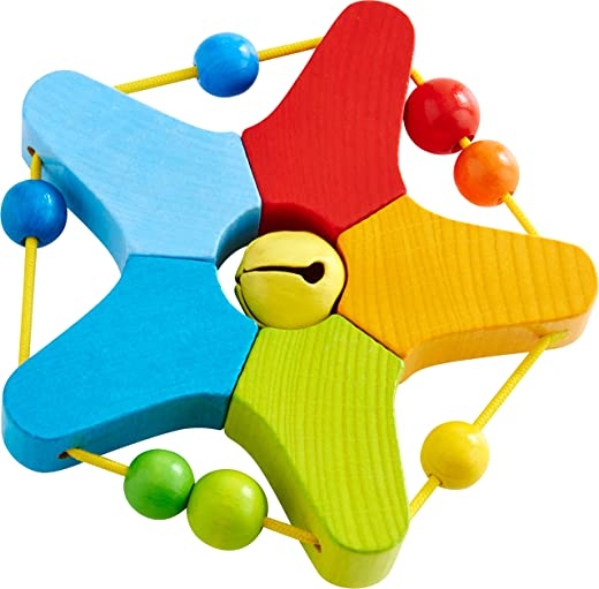 HABA 303929 – Greifling Klingelstern | Holzgreifling mit Glöckchen und Kugeln zum Verschieben | Baby-Spielzeug ab 6 Monaten
