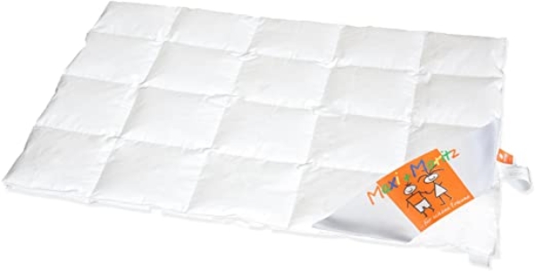 HANSKRUCHEN Maxi und Moritz | LUXUS Kinderbettchen Daunendecke 100×135 cm 8 x 5 Karos – 90% Daunen / 10% Federn – Deutsches Qualitätsprodukt