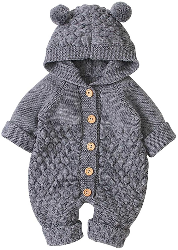Haokaini Neugeborenes Baby Ohr Kapuze Gestrickte Strampler Overall Winter wärmer Schneeanzug für Jungen Mädchen