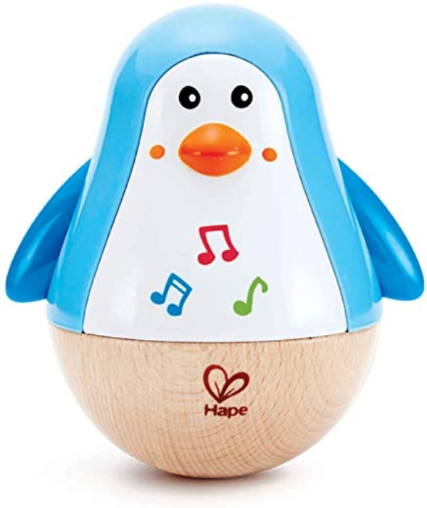 Hape E0331 – Stehauf-Pinguin, Stehaufmännchen mit Klang, blau, ab 6 Monaten