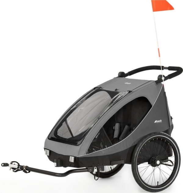 Hauck Fahrradkinderanhänger »2in1 Bike Trailer und Buggy Dryk Duo, grau«, für 2 Kinder; inklusive Deichsel