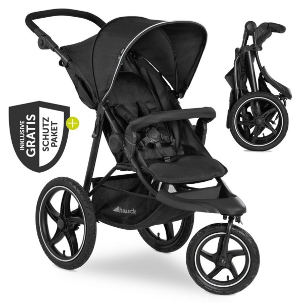 Hauck Kinder-Buggy »Runner 2 – Black«, (3-tlg), Sportwagen & Jogger (mit großen Luftreifen), Schieber höhenverstellbar inkl. Regenschutz &…