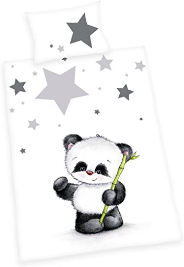 Herding Baby Best Kleinkinder-Bettwäsche-Set, Jana Panda Wendemotiv, Bettbezug 100 x 135 cm, Kopfkissenbezug 40 x 60 cm, Baumwolle/Renforcé