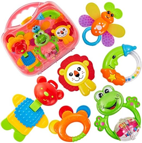HERSITY Babyspielzeug ab 3 Monate Rassel Baby Beißring Set Greifspielzeug Neugeborene Musikspielzeug Baby Spielzeug ab 6 12 18 Monaten, 6 stücke…