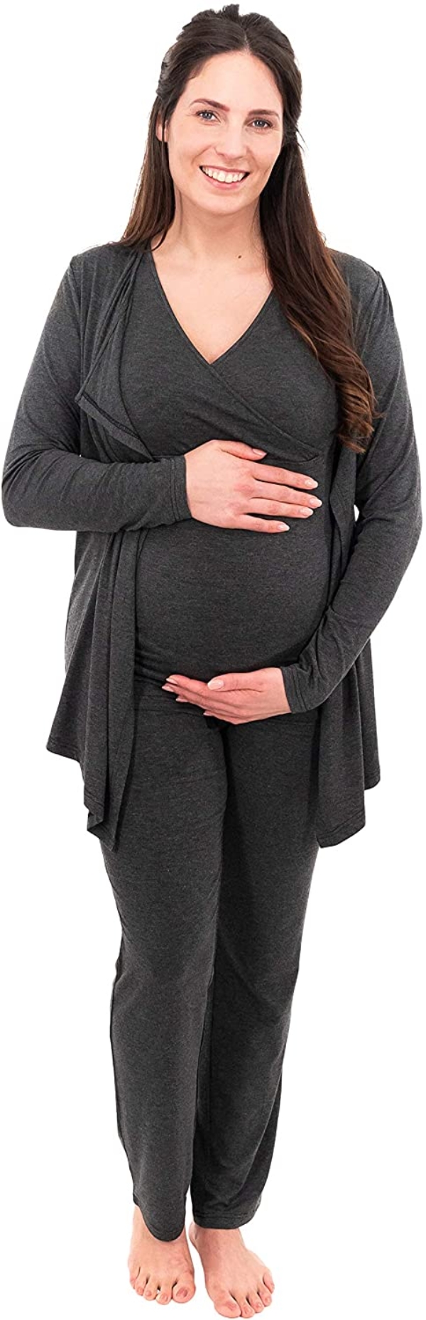 Herzmutter Umstands-Pyjama-Set für Damen – Dreiteiliger Still-Pyjama – Schwangerschafts-Wellness-Set – Hausanzug für Schwangerschaft und Stillzeit…