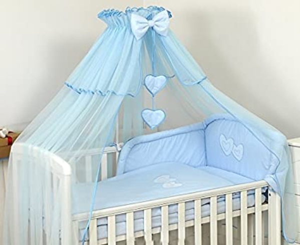 Himmel Moskitonetz 480cm Baldachin für Baby Babybett Betthimmel Herzen Chiffon Chiffonhimmel Blau