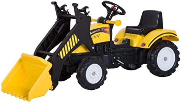 HOMCOM Tretauto Traktor Trettraktor mit Fontlader ab 3 Jahre Spielzeug Kinder Schwarz 114 x 41 x 52cm