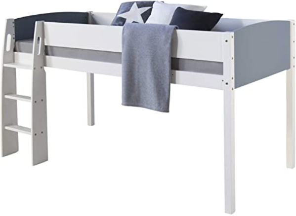 Homestyle4u 1845, Kinderbett 90×200, Hochbett Kinder, Weiß Grau, Holz Kiefer