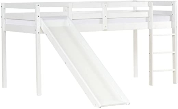 Homestyle4u 2124, Hochbett Kinder mit Rutsche inkl. Lattenrost Kinderbett 90×200 cm Weiß Spielbett Jugendbett Kiefer Massiv