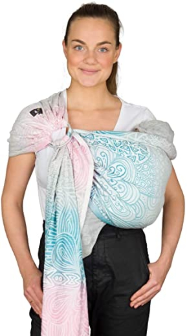 Hoppediz Ring-Sling Babytragetuch Hüfttrage Bauchtrage ab Geburt 100% kbA-Baumwolle (Bio) inklusiv bebilderter Trageanleitung | Jaipur creme
