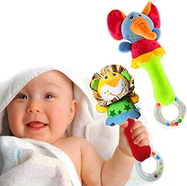 HUADADA Greifling zum Rasseln,Cartoon Tier Rassel Kleinkind Spielzeug weiche Flock Stoff mit Klingel Glocke. rassel für Babys und Kleinkinder ab 3…