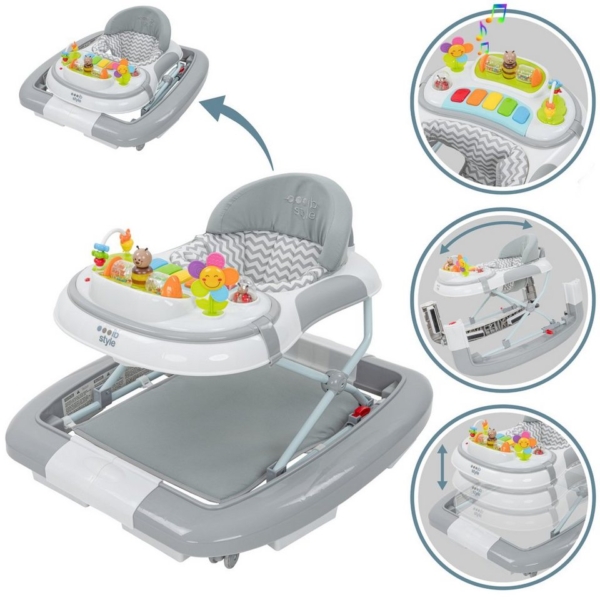 ib style Lauflernhilfe »Babywalker Wave Grau«, mit Schaukelfunktion & elektronischem Spielelement