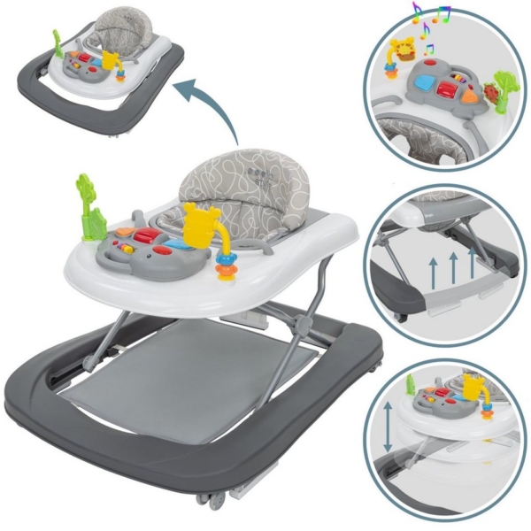 ib style Lauflernhilfe »Happy Dino Grau«, Abnehmbarer Sitz Höhenverstellbar elektronisches Spielelement