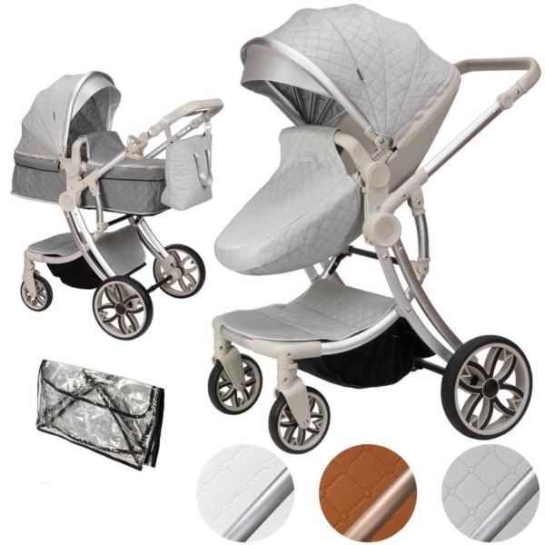 ib style Sport-Kinderwagen »Juma 3 in 1 Kombi-Kinderwagen Grau«, Kinderwagen + Buggy – inkl. Autoschale – inkl. Regenschutz – Klappbar