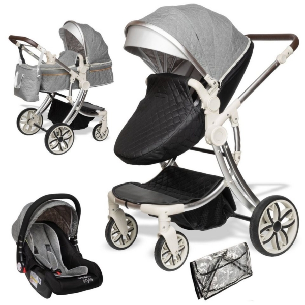 ib style Sport-Kinderwagen »Juma 3 in 1 Kombi-Kinderwagen inkl. Babyschale Schwarz/Grau«, Kinderwagen + Buggy – inkl. Autoschale – inkl….