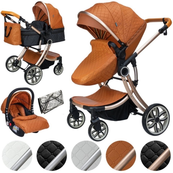 ib style Sport-Kinderwagen »Juma 3 in 1 Kombi-Kinderwagen Marron«, Kinderwagen + Buggy – inkl. Autoschale – inkl. Regenschutz – Klappbar