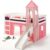 IDIMEX Rutschbett Hochbett Spielbett Bett Benny Kiefer massiv Weiss mit Turm+Vorhang pink 90 x 200 cm (B x L) mit Rutsche
