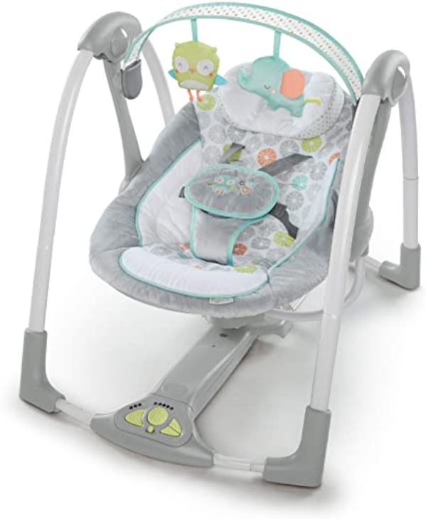 Ingenuity Hugs & Hoots zusammenklappbare und tragbare Babyschaukel mit 5 Schaukelgeschwindigkeiten, 6 Melodien, Lautstärkeregulierung und…