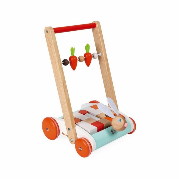 Janod Lauflernwagen »Holzwagen Hase mit 19 Bausteinen«
