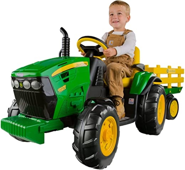John Deere Ground Force Kinder Elektro Traktor von Peg Perego 12 Volt mit Anhänger