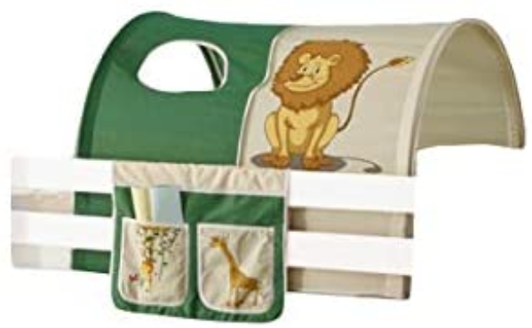 Jugendmöbel24.de Tunnel + Betttasche Safari 100% Baumwolle Kinderzimmer Etagenbett Kinderbett Stofftasche Baldachin Dach Bettdach Himmel für…