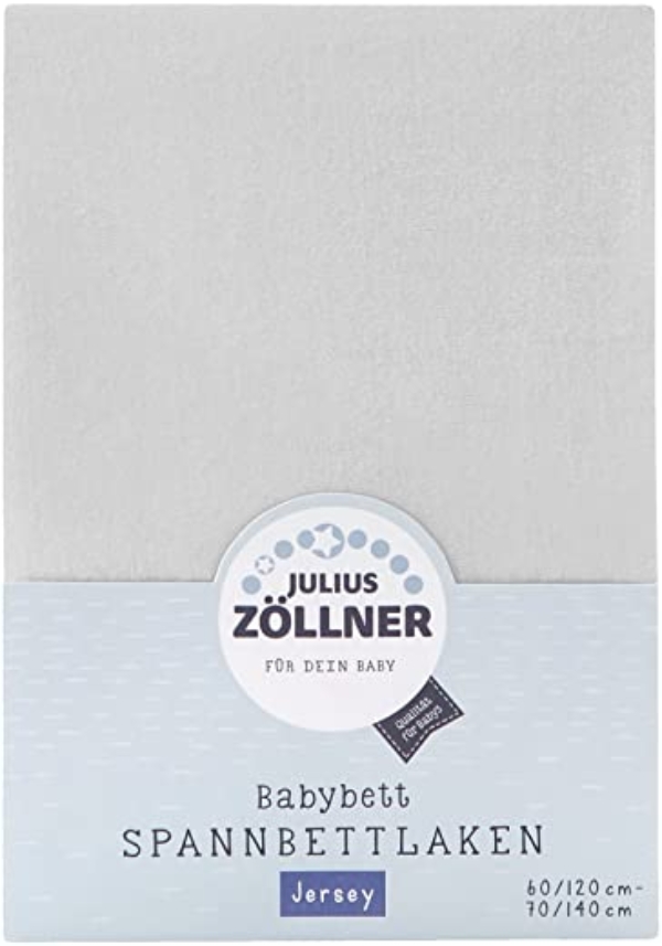 Julius Zöllner 8320147510 – Spannbetttuch Jersey für das Kinderbett, Größe: 60×120 / 70×140 cm, Farbe: hellgrau