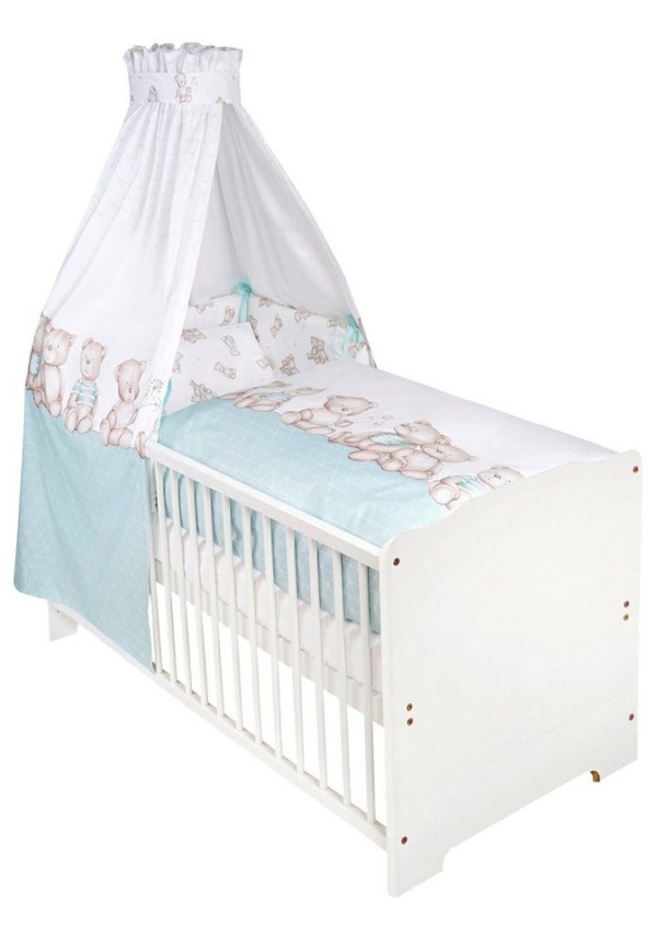 Julius Zöllner Komplettbett »weiß, Bärenland, mint«, 7-tlg., inkl. Babybett, Matratze, Lattenrost, Himmelstange mit Himmel, Nestchen und…