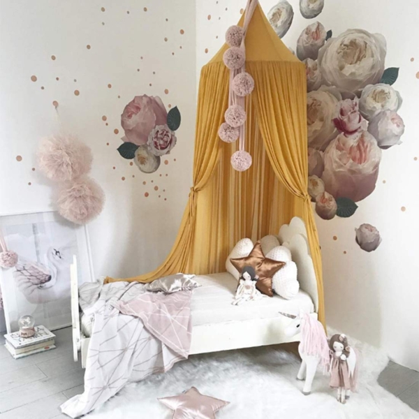 K9CK Betthimmel, Baby Baldachin Betthimmel Kinder Babys Bett aus Chiffon Insektennetz Deko Moskitonetz für Kinderbett – Gelb