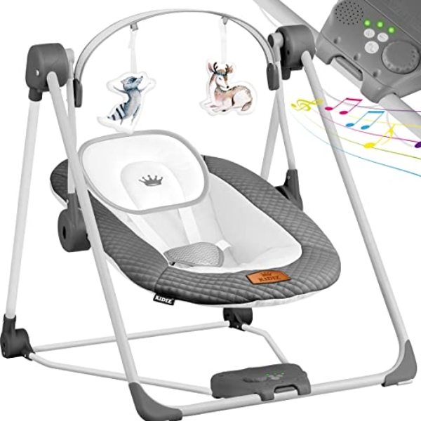 KIDIZ® Babywippe Babyschaukel mit 5 Geschwindigkeitseinstellungen zusammenklappbarer Baby Wippe Schaukel Babyhochstuhl mit Spielbogen Spielzeugen 5…