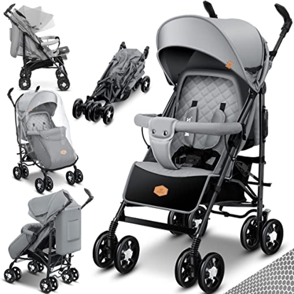 KIDIZ® Kinderwagen City-Pro Buggy Kinderbuggy klappbar Liegebuggy Sportwagen Faltbar 360° 6-Zoll-Rädern Inkl. Moskitonetz, Fußsack und Regenverdeck…
