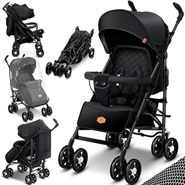 KIDIZ® Kinderwagen City-Pro Buggy Kinderbuggy klappbar Liegebuggy Sportwagen Faltbar 360° 6-Zoll-Rädern Inkl. Moskitonetz, Fußsack und Regenverdeck…