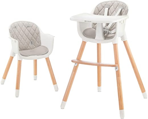 Kinderkraft Hochstuhl SIENNA 2 in 1, Kinderhochstuhl, Babystuhl, Kombihochstuhl, Beine aus Holz, 5-Punkt-Gurt, Fußstütze, abnehmbare Tablett,…