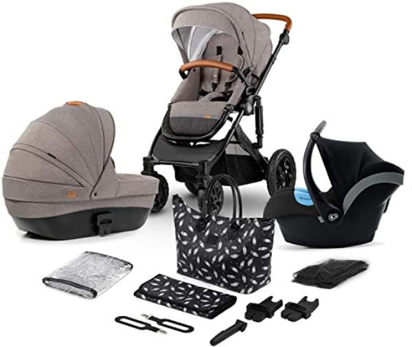 Kinderkraft Kinderwagen 3 in 1 PRIME 2020, Kinderwagenset, Kombikinderwagen, Sportwagen, Buggy und Tragewanne, Babyschale, Große Räder, Luftreifen,…