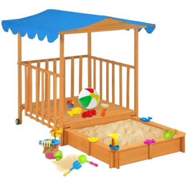 Kinderspielhaus mit Sandkasten Tannenholz Blau UV50