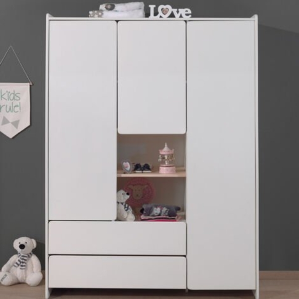 Kleiderschrank weiß 3-trg. SLIGO-12 Kinderzimmer Jugendzimmer Schrank – Stellmaß B/H/T: 133/190/55cm