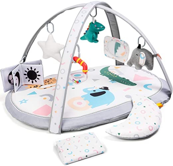 Krabbeldecke für Baby mit 2 Bezügen, Lupantte Spieldecke mit Spielbogen für Sensorische und Motorische Fähigkeiten, Spieldecke Baby mit 6…